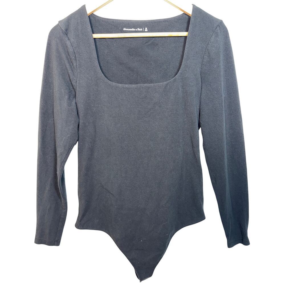 Abercrombie & Fitch Black Knit Cotton Square Neck Long Sleeve Bodysuit Womens XL
